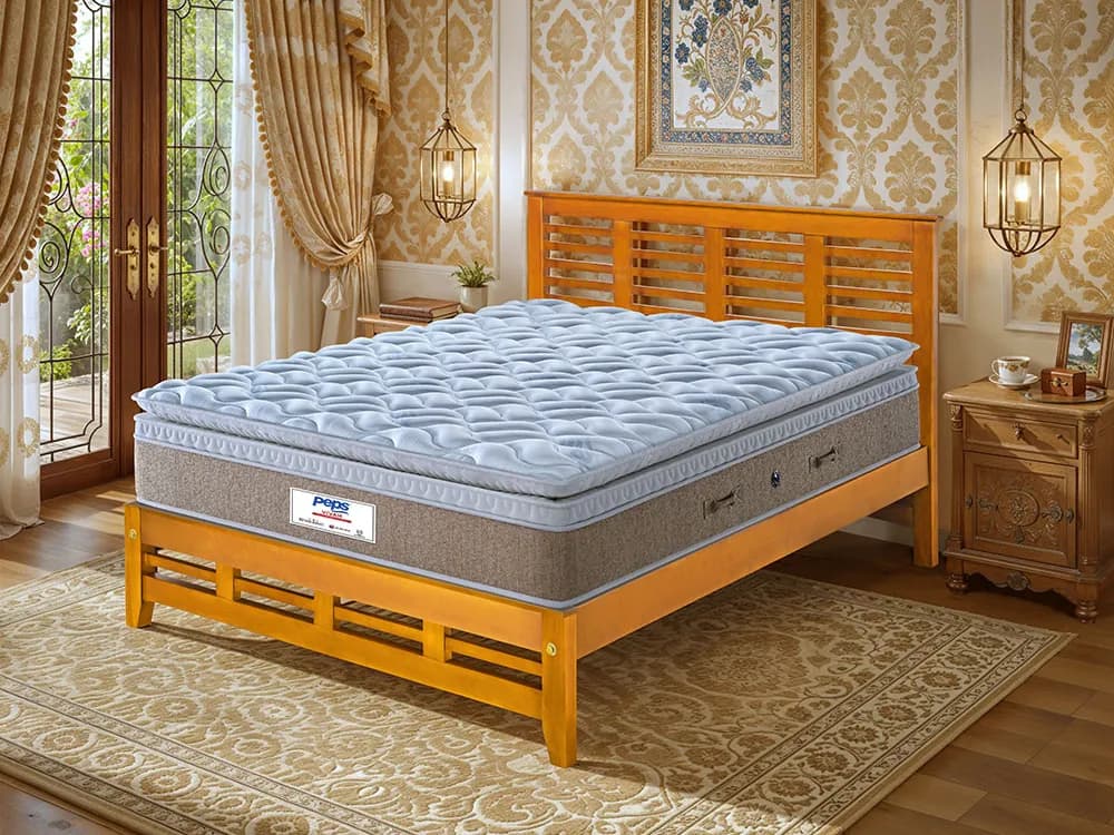 Peps Vivah mattress on a wooden bed in a traditional bedroom
